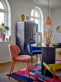 Graphica vase blue pattern styled on a colourful dining table
