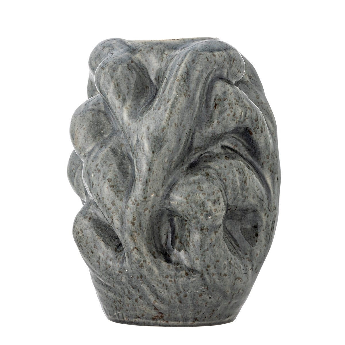 Vuelle grey stoneware vase front view showing organic sculptural folds