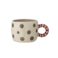 nature nini cup by bloomingville with hand-painted green dots and striped handle