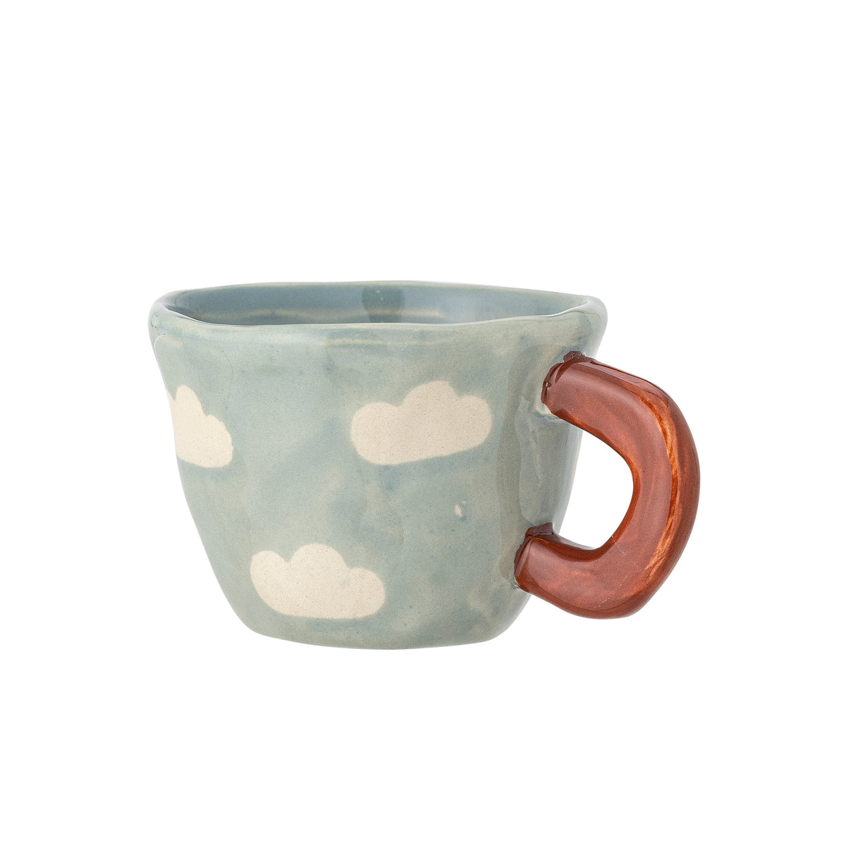 cut-out product shot of blue cloud-pattern nini cup with terracotta handle
