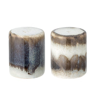 cut-out image of Bloomingville Paula grey salt and pepper shakers showing reactive glaze pattern