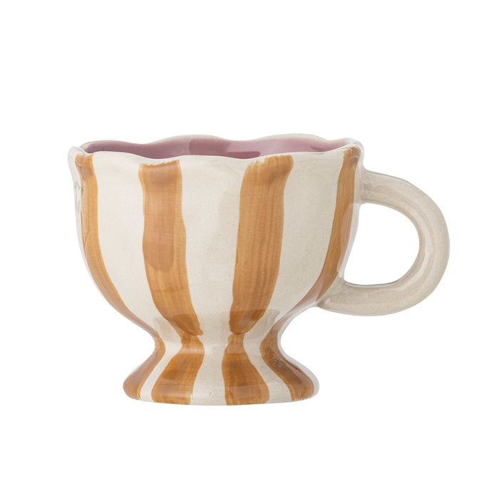 Willa cup with brown and orange hand-painted stripes, wavy edge, 215ml
