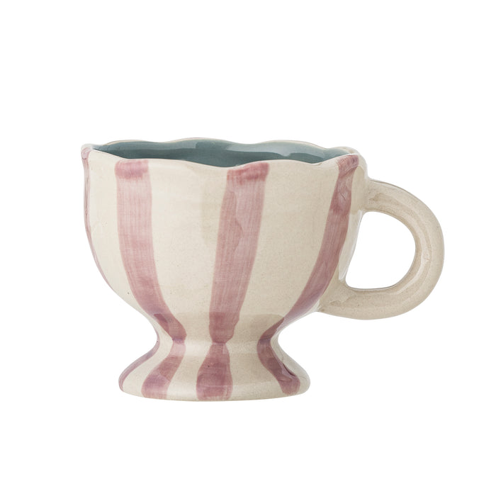Willa cup with white and pink hand-painted stripes, wavy edge, 215ml
