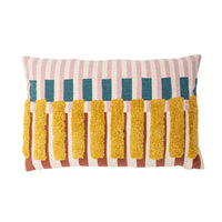 Product shot of the Lane Cushion in multi-coloured woven cotton with tufted stripes

