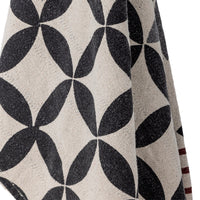 Close up of Forma throw fabric showing charcoal geometric print detail