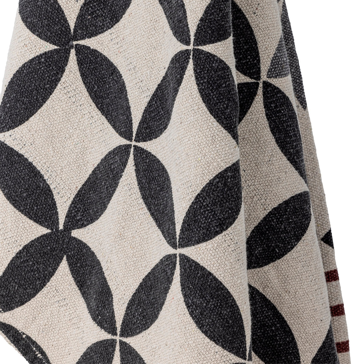 Close up of Forma throw fabric showing charcoal geometric print detail