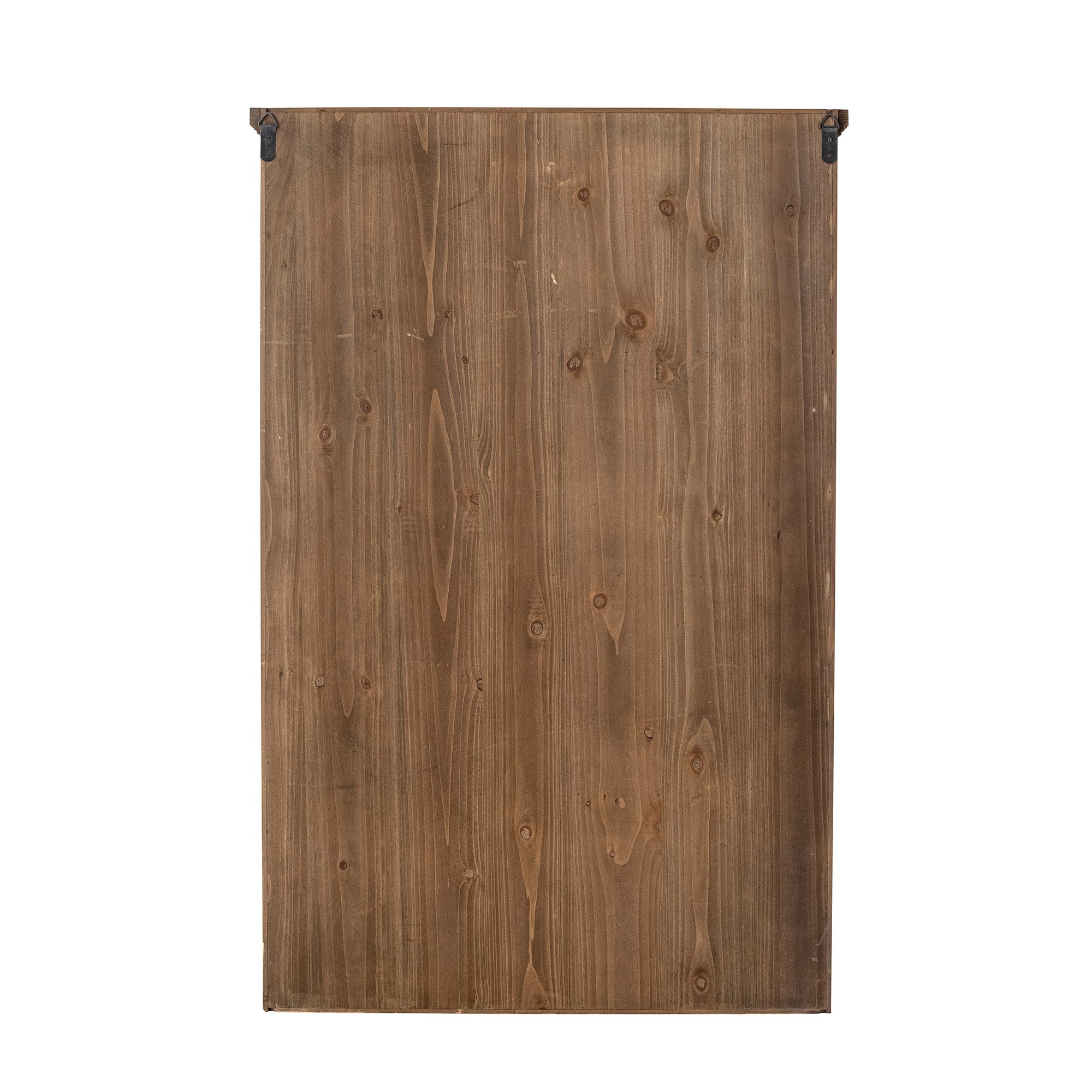 Back panel of the Hazem cabinet in plain firwood, showing the two wall safety strap fittings at the top corners
