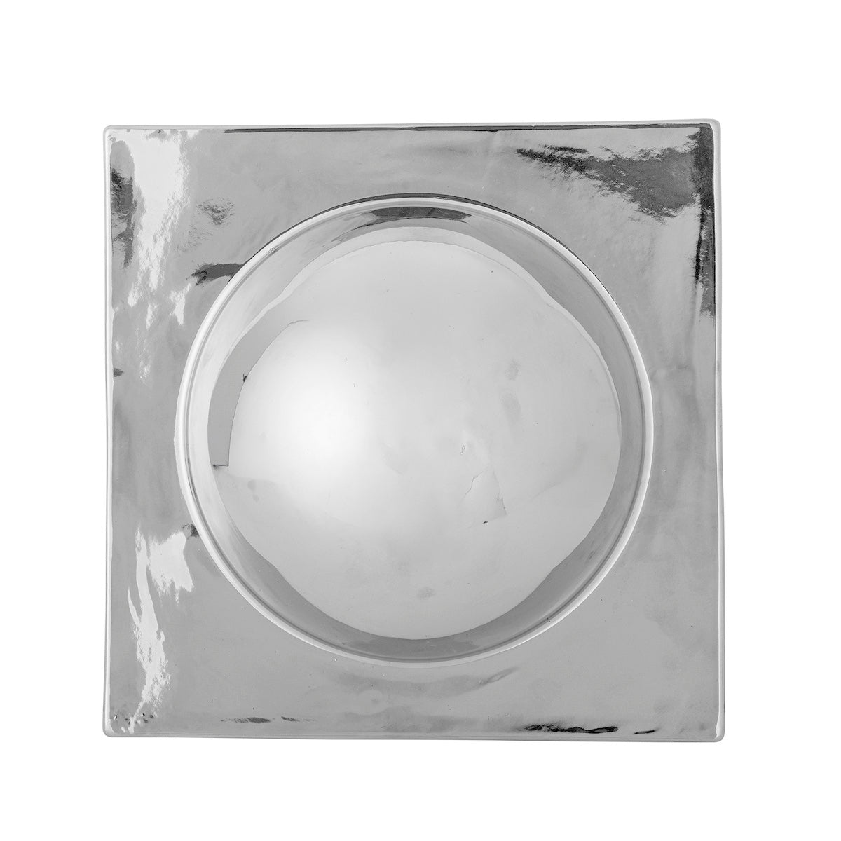 Cesta polished silver wall decor front view showing square base and domed centre