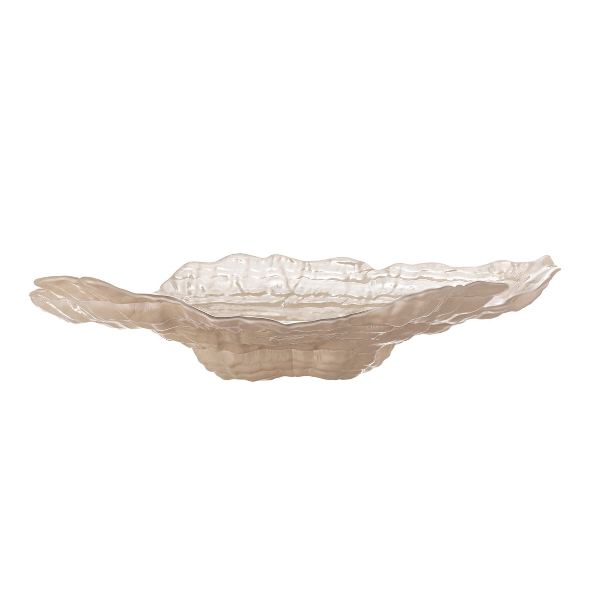 Aiku frosted oyster glass bowl side view showing wavy sculptural edge