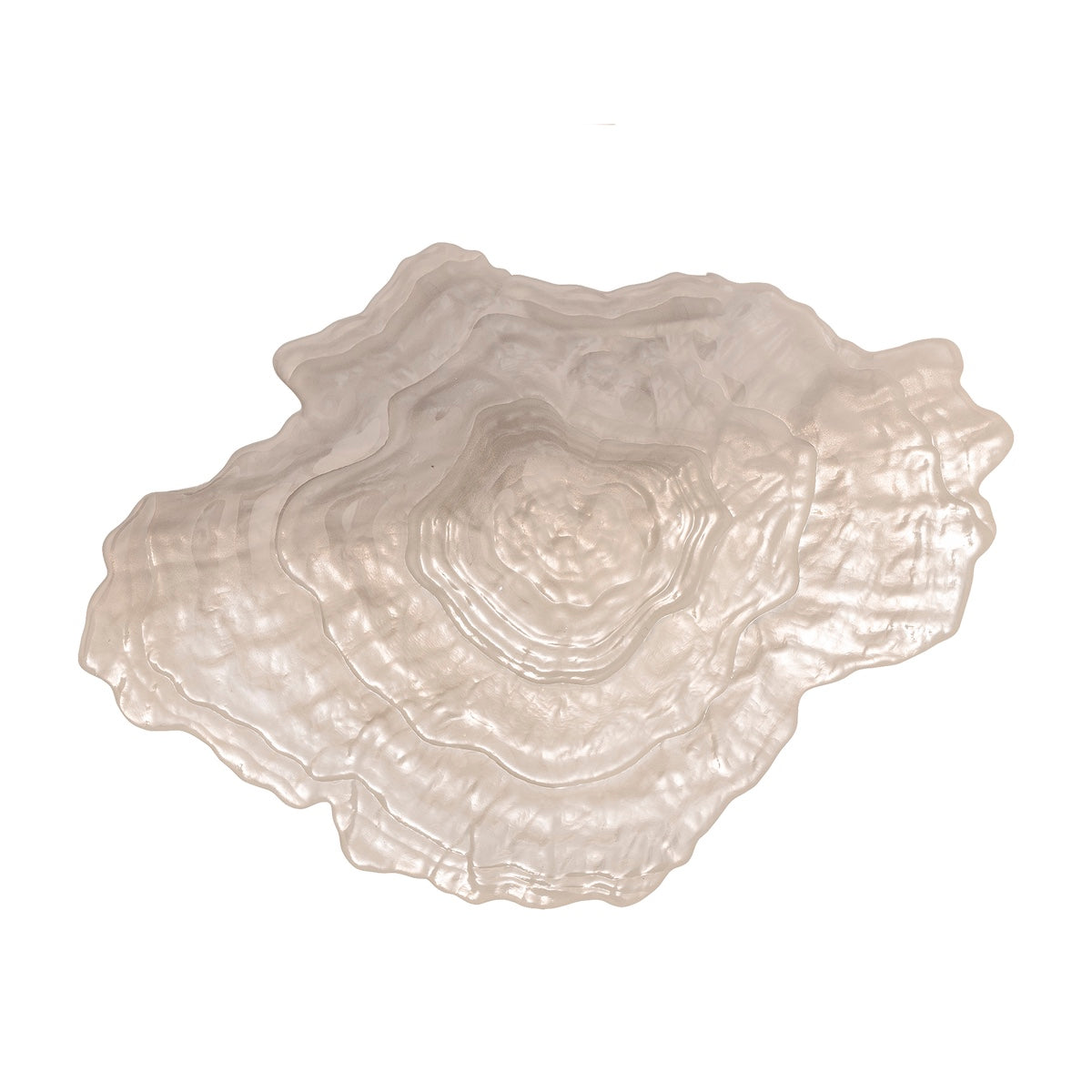 Aiku frosted oyster glass bowl top down and side view showing rippled pattern