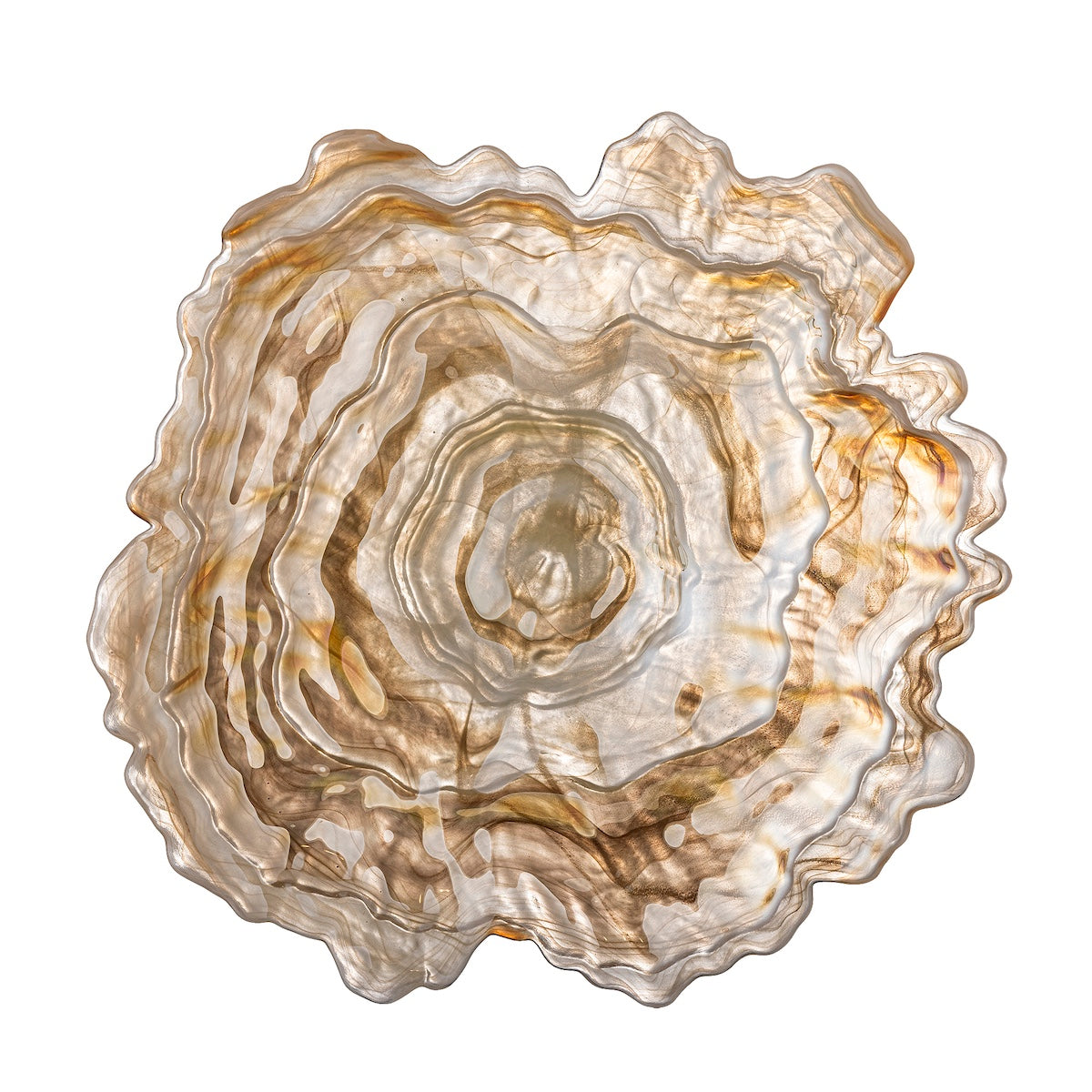 Asimi champagne gold glass bowl top down view showing rippled glass pattern