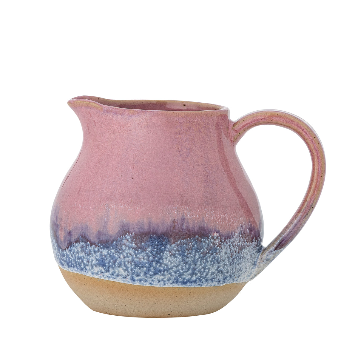paula milk jug in rose by bloomingville with reactive pink and blue glaze