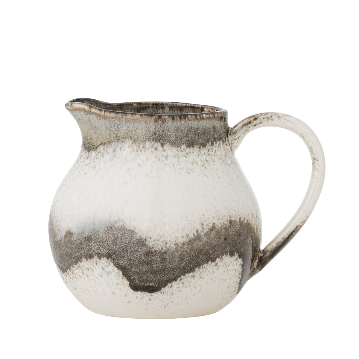 grey stoneware paula milk jug with reactive glaze and curved handle
