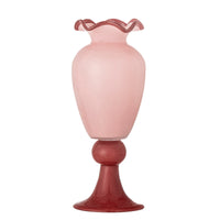 pink glass frills vase with ruffled rim and contrasting base
