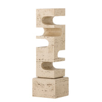 Beige stone shelf with geometric design on a white background