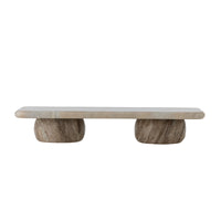 Side view of the Fatin marble pedestal showing its thin polished top on two rounded marble feet