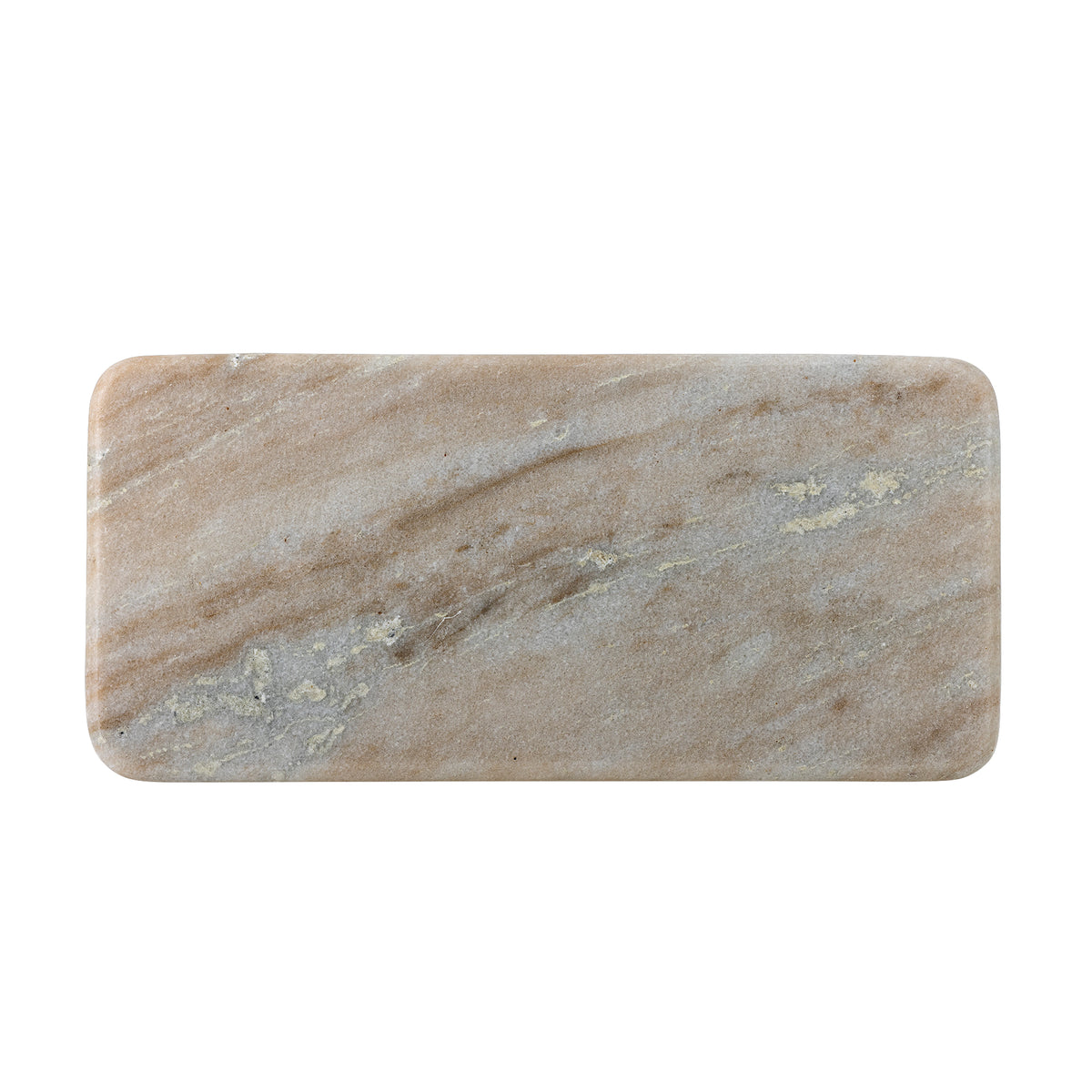 Top-down view of the Fatin polished marble pedestal showing its sand and taupe veining