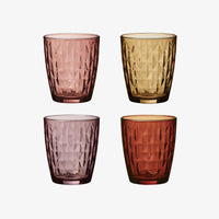 Set of four mosaic-patterned water glasses in red tones