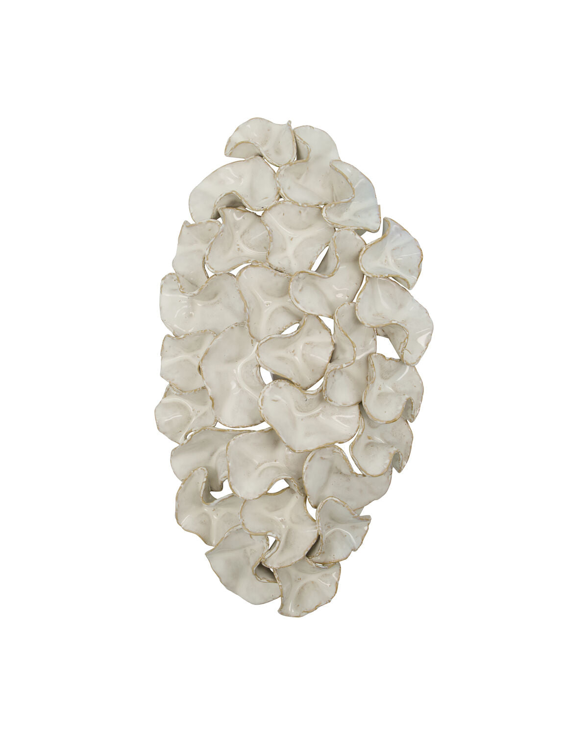House Doctor Fold sculptural ceramic wall art in off-white with handmade ruffled stoneware petals, a gallery-worthy statement piece for blank walls