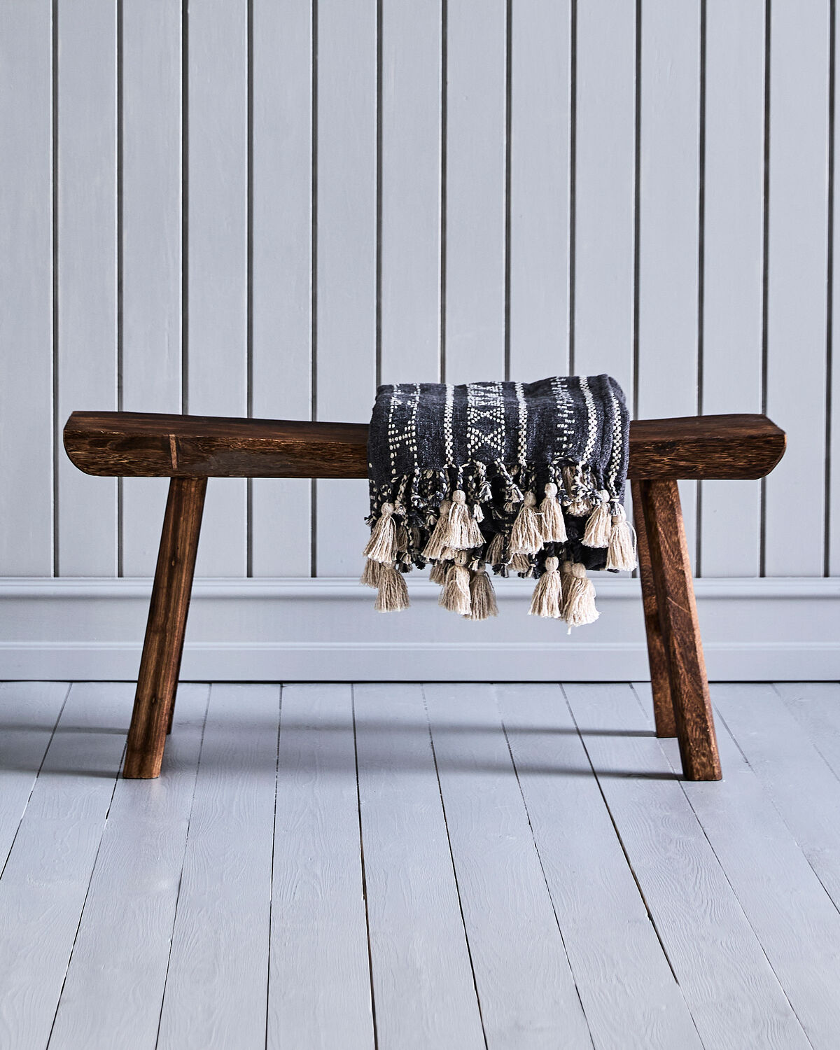 House Doctor Lane Paulownia Wood Bench & Stool – Handmade Japandi-Style Wooden Seat, Brown