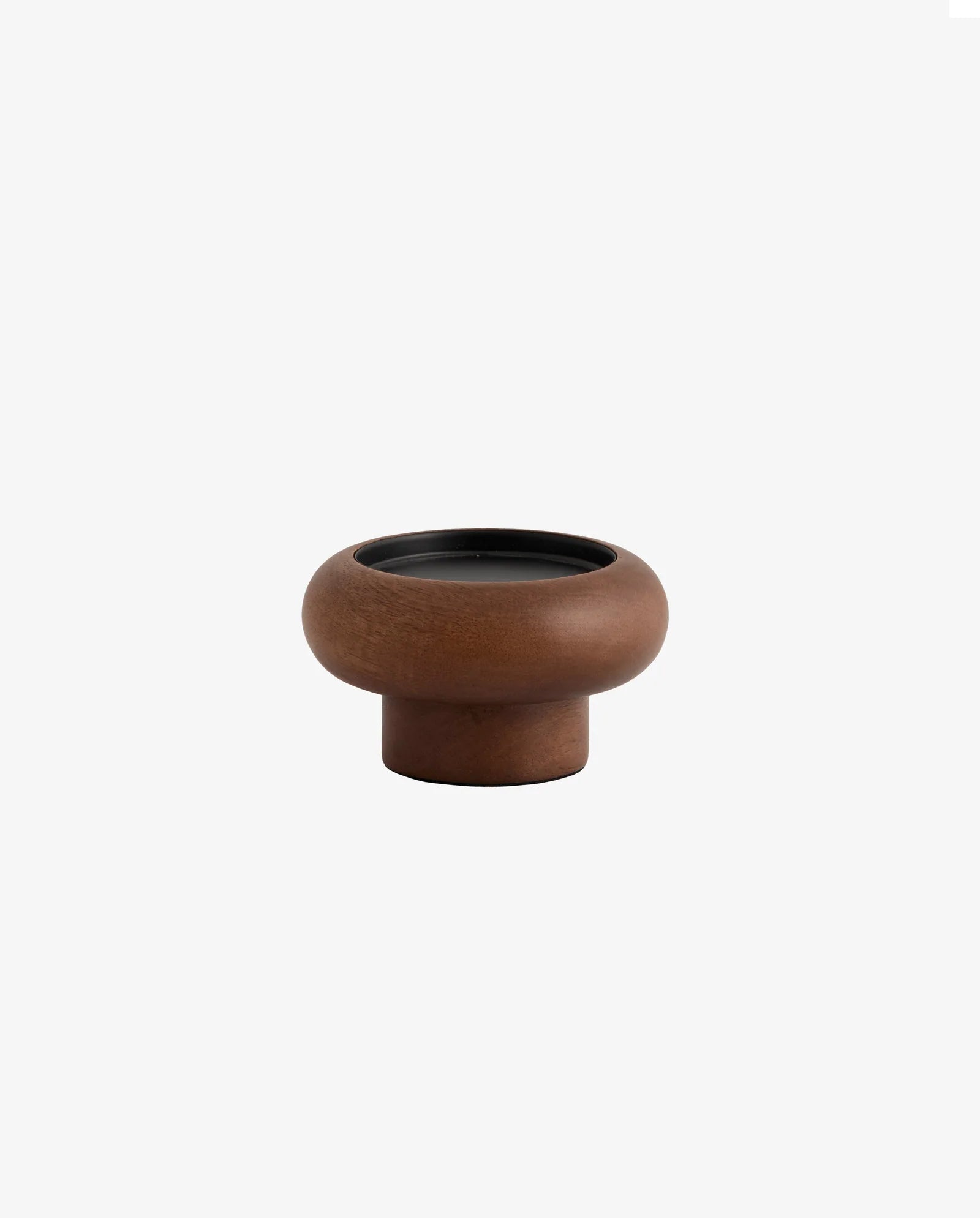 BAWE candle holders in mango wood by Nordal styled on a marble side table with lit pillar candles