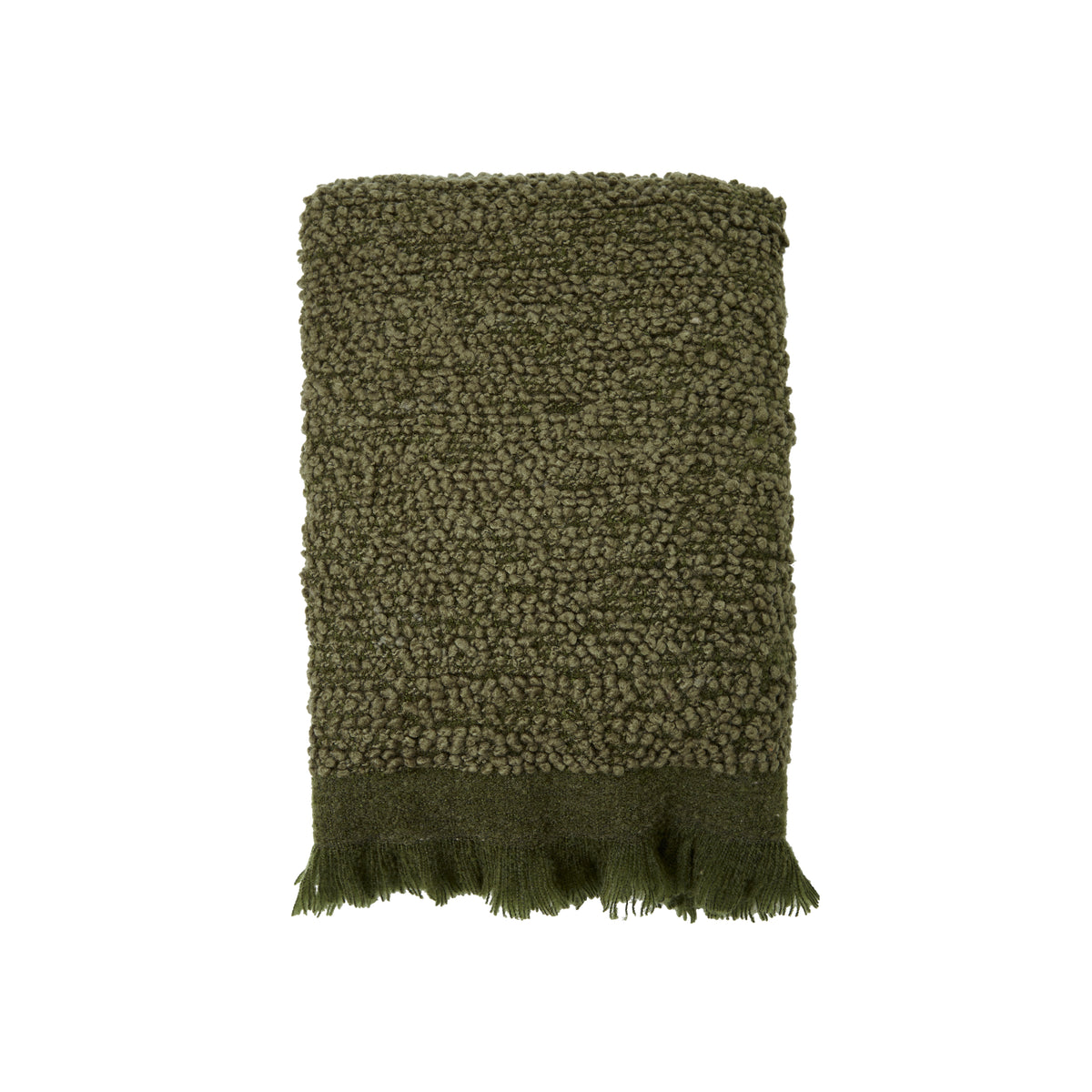 Deep green sofa throw with subtle fringe
