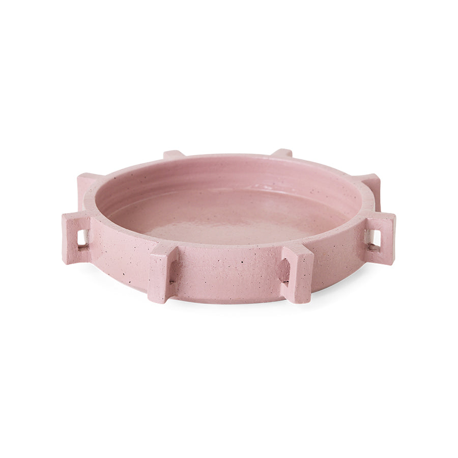 Robust Ceramic Bowl in Pink by HKLIVING – angled view showing tab handle detail