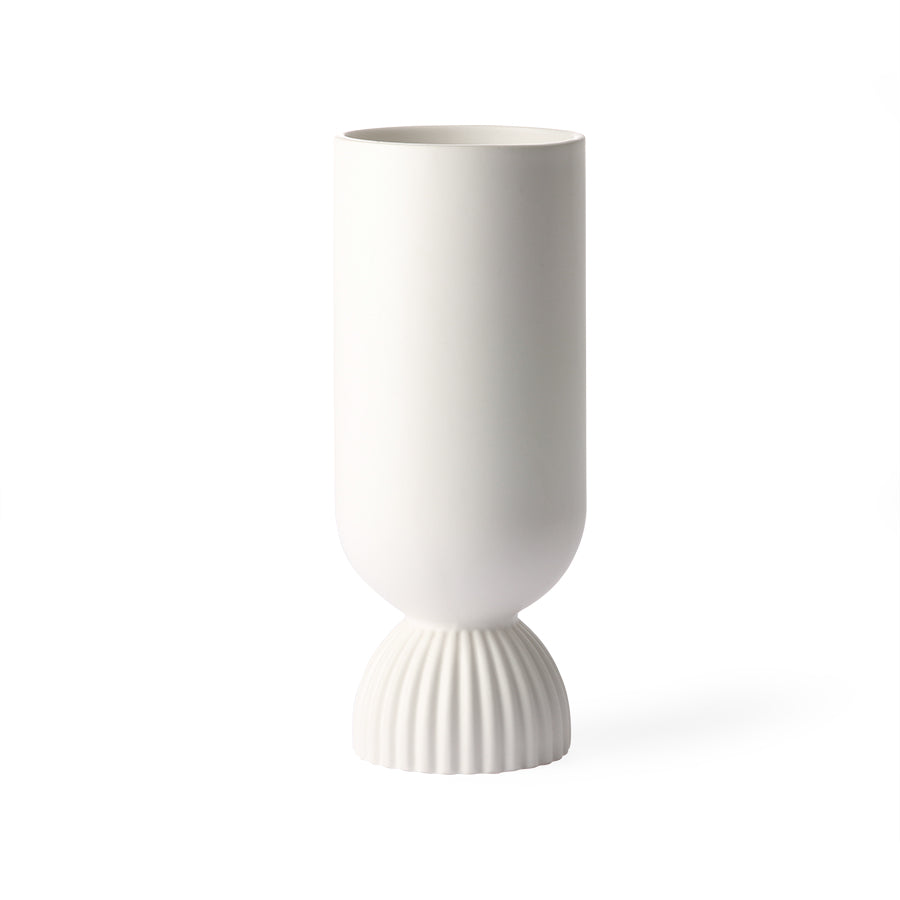 Ceramic Flower Vase Ribbed Base White