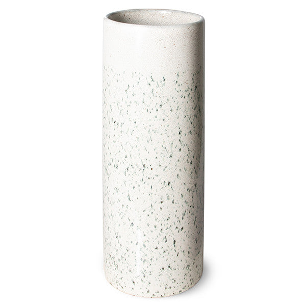 70s style white with green speckles and drips on a hkliving vase