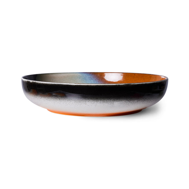 colourful stripes and patches of colour over and in this large serving dish part of the 70c collection from hkliving bowl