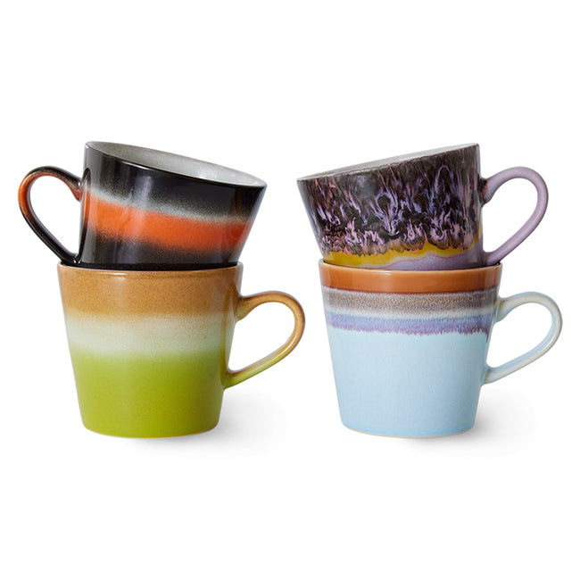 Cappuccino Mugs, Set of 4, Solid, HKliving 70s Ceramics