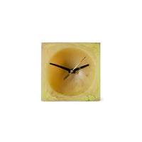 Soft Yellow Resin Table Clock by HKLIVING – front view showing curved clock hands in bowl-like recess