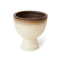 HKLIVING vanilla pedestal planter from above, showing the dark brown glazed interior