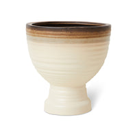 Ribbed Stoneware Pedestal Planter in Vanilla by HKLIVING, front view on white background