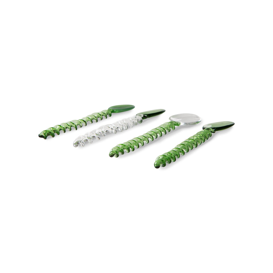 The Emeralds: Twisted Glass Spoons, Green/Clear (Set Of 4)