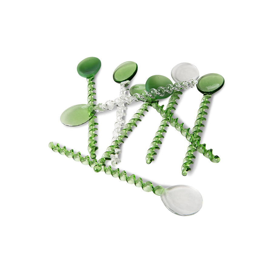 The Emeralds: Twisted Glass Spoons, Green/Clear (Set Of 4)