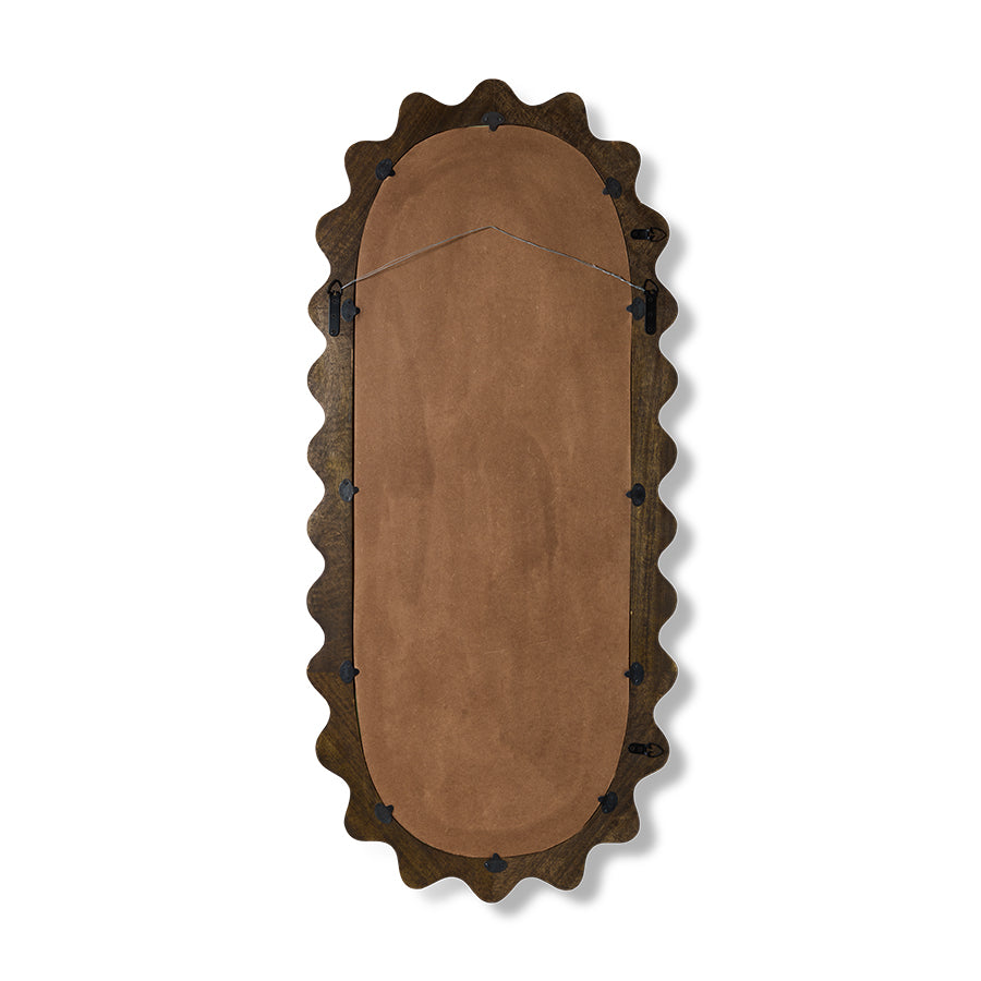 Back of the HKLIVING wooden ripple mirror showing the wall-hanging fittings