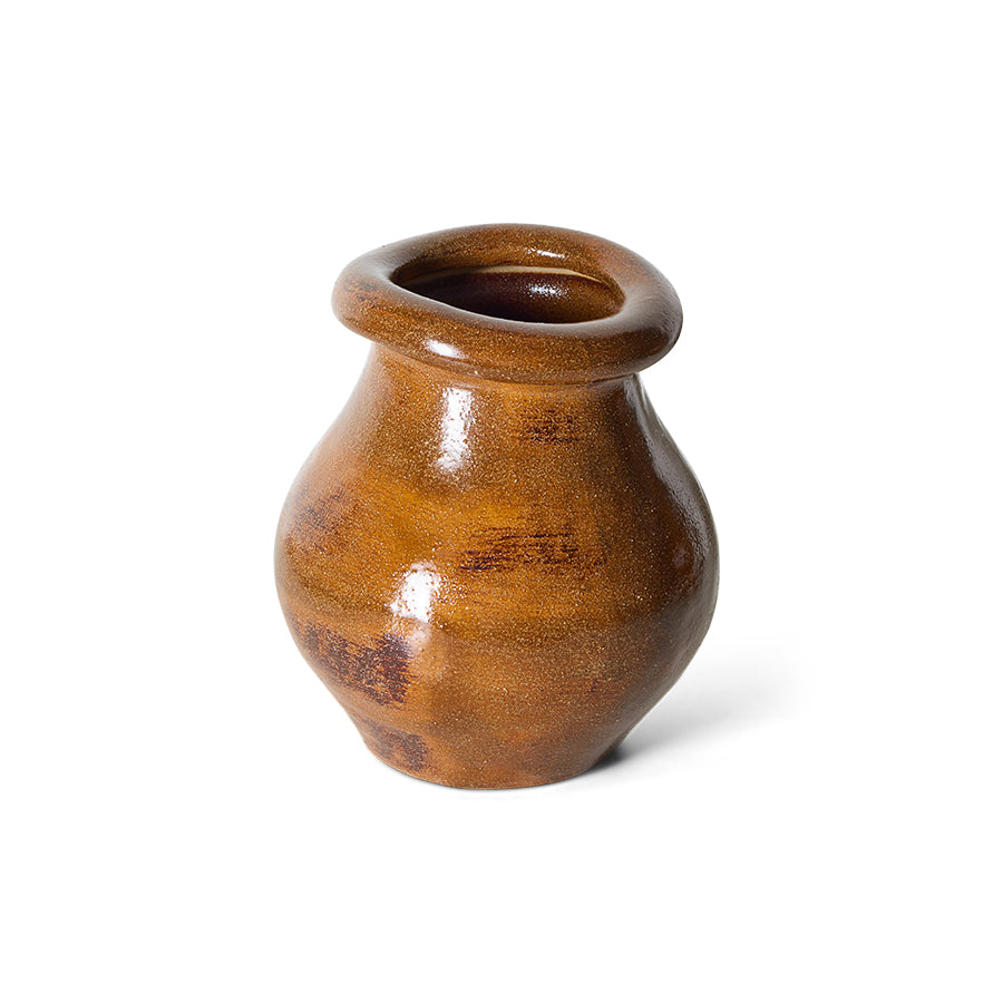 HKLIVING Robust Vase in burnt umber, Medium size, angled view showing the rolled rim and rounded body