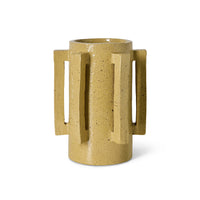 Robust Ceramic Vase in Mustard by HKLIVING – front view of vase with architectural handles