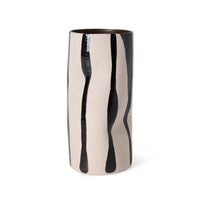 Mono Vase, Sand/Black by HKLIVING on a white background, showing the cylindrical silhouette with organic black stripes on a warm sand base
