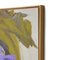 Side angle view of the Abstraction framed artwork showing the depth of the natural wooden floating frame