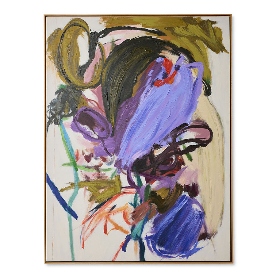 Framed Artwork, Abstraction by HKLIVING, 123 x 163cm, in a natural wooden floating frame - full view on a white background