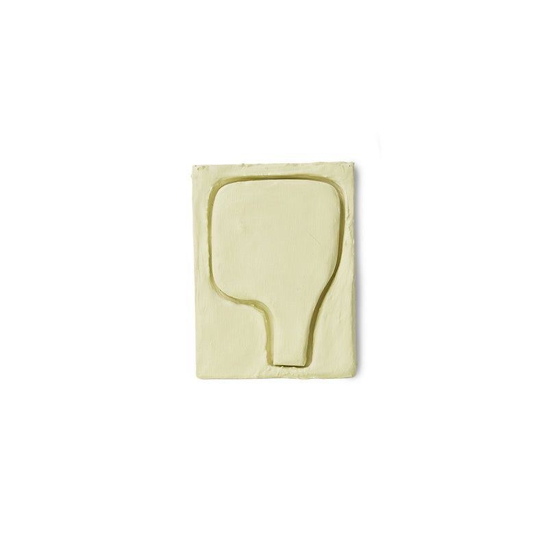 HKLIVING Pocket Exhibit 'Dwell', a small sculptural MDF wall piece in butter yellow, on a plain white background