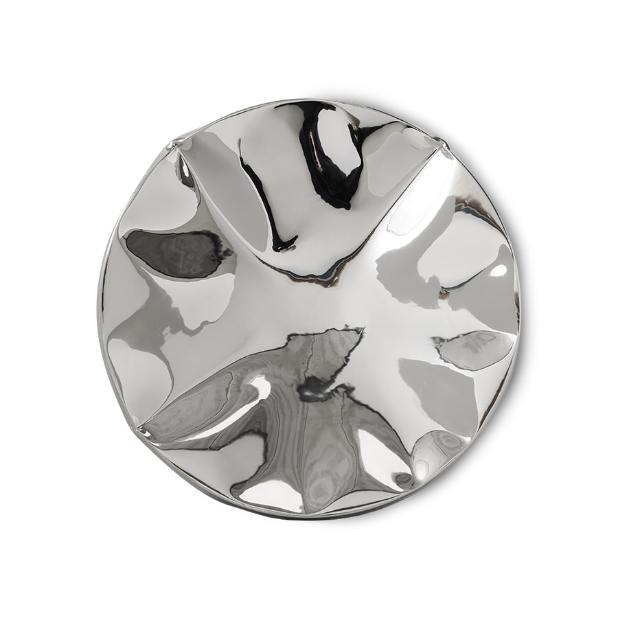 KLIVING Dent chrome wall sculpture 68cm on white background