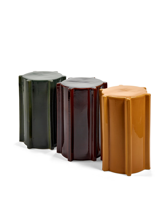 Geometric Ceramic Side Table - Serax Pawn Collection in Ochre, Brown, or Dark Green