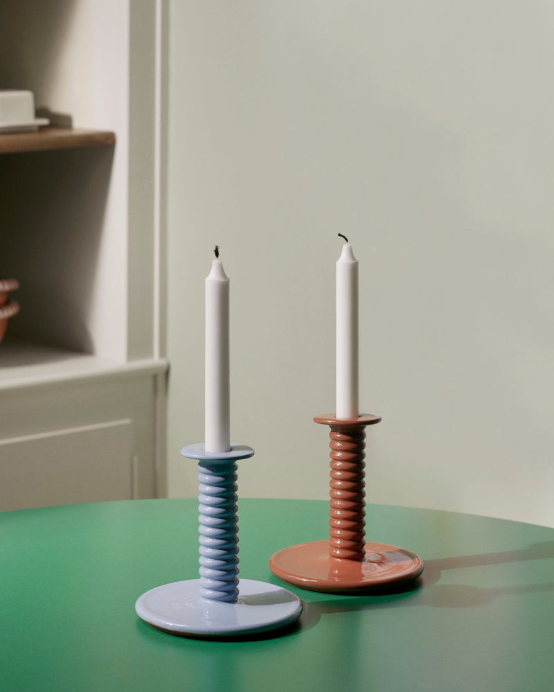 Barro Candleholder by HAY in Natural Terracotta and Light Blue