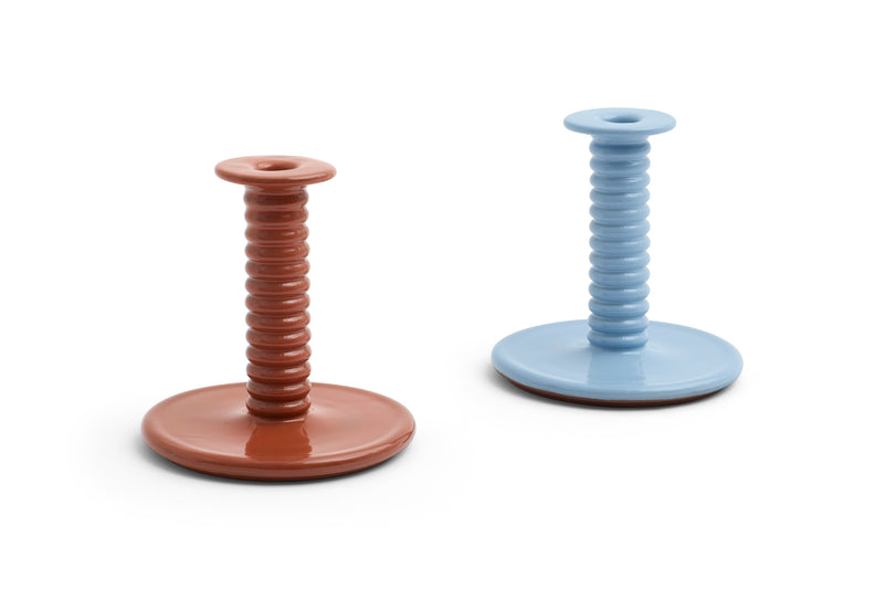 Barro Candleholder by HAY in Natural Terracotta and Light Blue