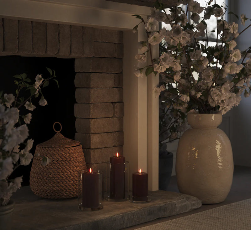 Burgundy LED Pillar Candle with Realistic Flame — Various Sizes, Perfect for Cosy, Warm Interiors