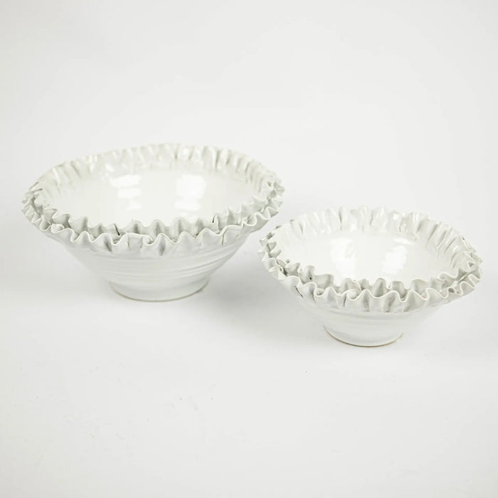 Claudine Bowl - Handmade Ceramic Decorative Bowl with Ruffled Edge and Footed Stand (Available in 3 Sizes)