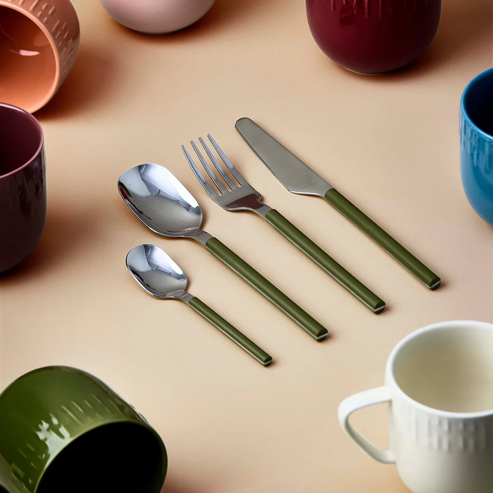 Modern green-handled cutlery set by Aida Confetti